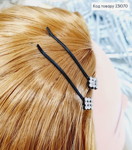 Невидимка металл 6 см черная с цветами 2 шт / уп цена за уп. 231070 фото 1