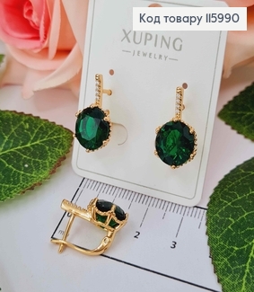 Серьги, "Загадка" с большим Зеленым камешком, 1,8см, англ. застежка, Xuping 18K 115990 фото