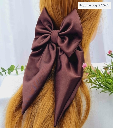 Бант КОРИЧНЕВОГО кольору, заколка 7,5см, тканина цупкий атлас, розмір 13*23см, Україна 272489 фото 1