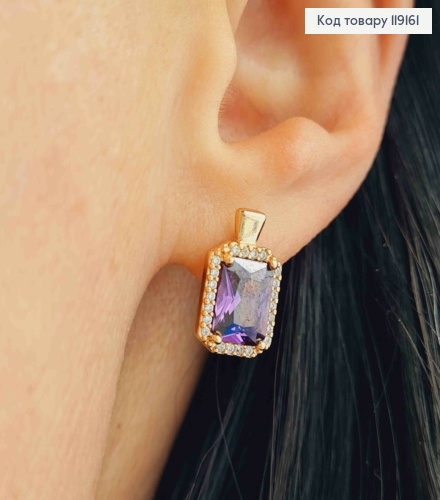 Серьги с Большим Фиолетовым камнем в оправе из камешков, 1,4см, англ. застежка, Xuping 18К 119161 фото 1