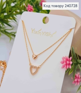 Цепочка двойная с подвеской "Сердце" с Блестящими камешками (8мм), 41+5см, сталь Yixin Yishi 240728 фото