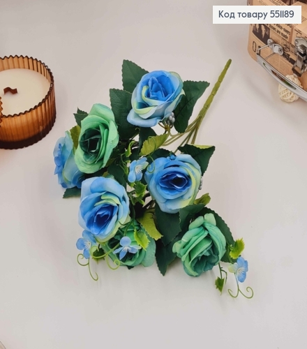 Композиція "Букет БЛАКИТНІ троянди 7голівок ", висота 32см 551189 фото 2