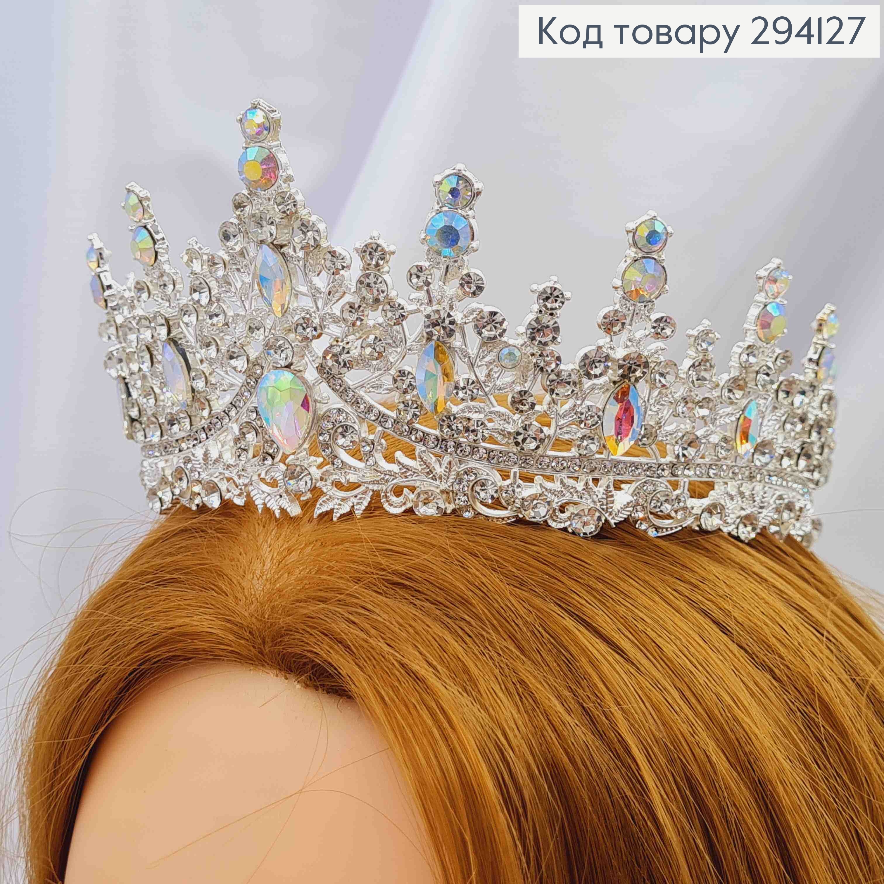 Диадема "Сказочная" с блестящими камнями Хамелеон, Серебряного цвета, высочайшая точка 7см 294127 фото 1