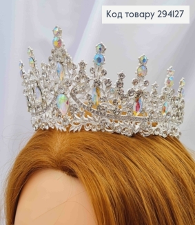 Диадема "Сказочная" с блестящими камнями Хамелеон, Серебряного цвета, высочайшая точка 7см 294127 фото