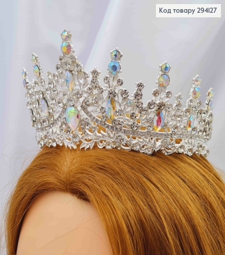 Диадема "Сказочная" с блестящими камнями Хамелеон, Серебряного цвета, высочайшая точка 7см 294127 фото 1