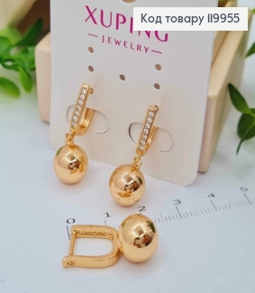 Серьги в камешках с подвесным шариком, длина 1,4+1см, английская застежка, Xuping 18K 119955 фото