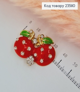 Брошка метал Вишеньки з камінцями 235110 фото