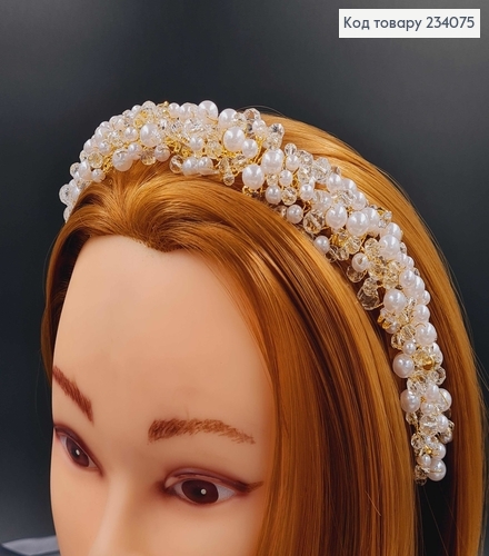 Веточка у волос золотого цвета, ручной работы, с жемчужками, камнями и стеклярусом. 234075 фото 1