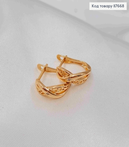 Серьги "Бесконечность" с Блестящим камешком, 1,3см, английская застежка, Xuping 18К 117668 фото 2