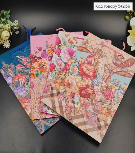 Пакет бумажный "Изысканные цветы с вензелями" 25*37*9см в ассорт. 542156 фото 1