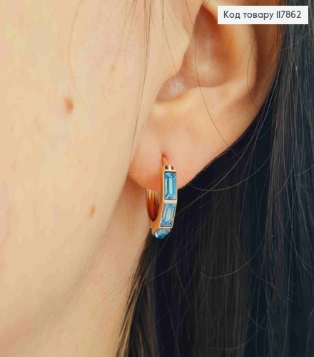 Серьги кольца с тремя Голубыми камешками сваровски, диаметр 1,7см, Xuping 18К 117862 фото 3