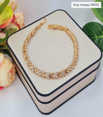 Браслет плетения пластинками "Стрелы" с Блестящими камешками, дл. 17+2см, Xuping 18K 151052 фото 1