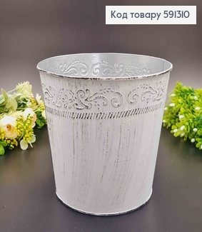 Відерце-кашпо, метал, білого кольору, з візерунком, висота 16см, Польща 591310 фото