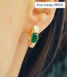 Серьги Прямоугольные с Зеленым камнем, 1,6см, английская застежка, Xuping 18K 118924 фото