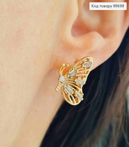Серьги "Бабочка" с Блестящими камешками, дл. 1,7см, англ. застежка, Xuping 18К 119698 фото 1