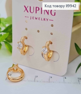 Серьги кольца с блестящим камнем, диаметр 1,3см, Xuping 18К. 119942 фото