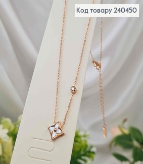 Цепочка золотого цвета, с подвеской "Van Cleef" с серой вставкой и камешком, дл. 42+5см, сталь Stainless Steel 240450 фото