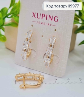 Серьги с тремя Блестящими камешками, 2,2см, английская застежка, Xuping 18K 119977 фото