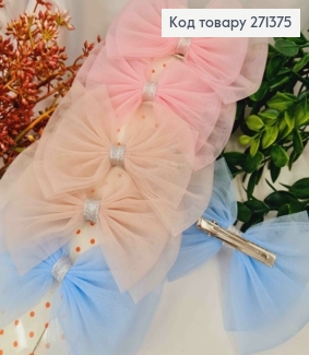 Набор детских заколок (5,5см, 6шт) БАНТИК фатин, размер 13*10см, цвета в ассорт., Украина 271375 фото