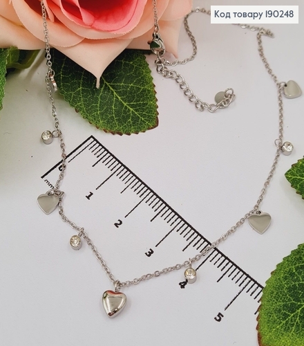 Подвеска родирована 40+4см СЕРДЦА и КАМУШКИ Xuping 190248 фото 1