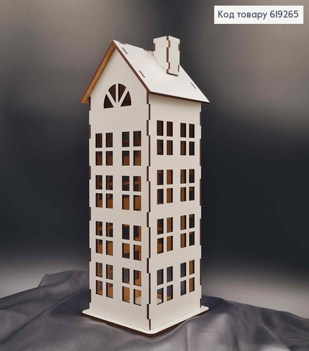 Подсвечник, деревянный белый домик, многоэтажка, классический, 30см, Украина 619265 фото 1