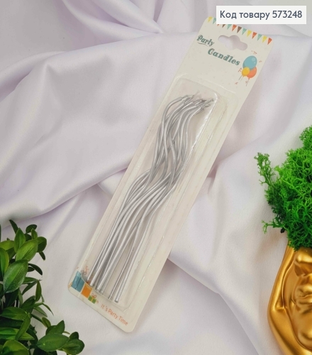 Набір свічок в торт (10шт), ХВИЛЬКА, срібного кольору,висота 15см, 573248 фото 1