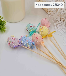 Набір яєць кольорових білий горох на дерев"яному  стержні 6 шт 3х4х19 см 281040 фото