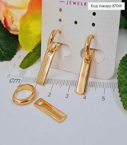 Серьги кольца 1см, с подвеской пластинкой, 1,8см, Xuping 18K 117014 фото 1