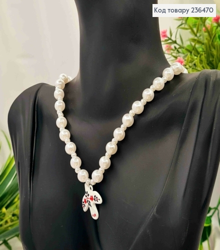 Бусы Перламутрового цвета с подвеской "Горлица" (3см), длина 40+4см 236470 фото 1