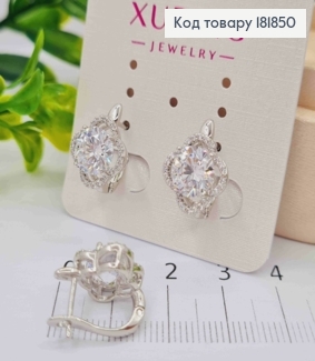 Серьги родованные "Цветок Эдема" с Блестящим камнем, 1,5см, английская застежка, Xuping 181850 фото