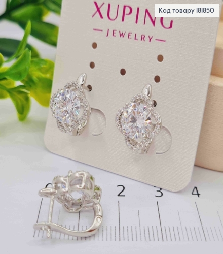 Серьги родованные "Цветок Эдема" с Блестящим камнем, 1,5см, английская застежка, Xuping 181850 фото 1