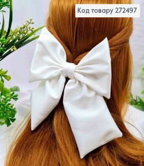 Бант МОЛОЧНОГО кольору, на заколці 7,5см, тканина цупкий атлас, розмір 13*16см, ручна робота 272497 фото