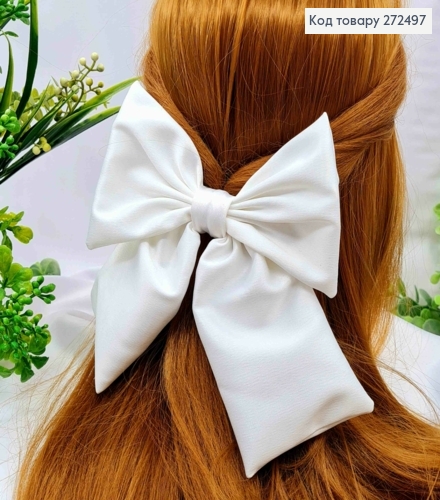 Бант МОЛОЧНОГО цвета, на заколке 7,5см, ткань плотный атлас, размер 13*16см, ручная работа 272497 фото 1