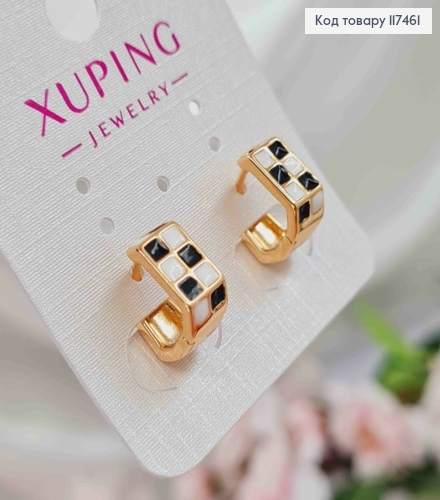 Серьги квадратные, "Шах и Мат", ширина 6мм, длина 1,1см, XUPING 18K 117461 фото 2