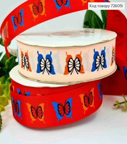 Лента репсовая, с принтом "Бабочки" в ассортименте, ширина 2,5см, длина 25 ярдов (23м) 726051 фото 1