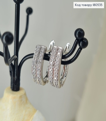 Серьги родированые Деловые в камнях , английская застежка 1,8*0,5см  Xuping 180535 фото 1