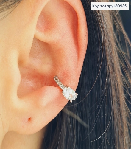 Серьги кольца родованные, с овальным камешком, 1см, Xuping 180985 фото 2