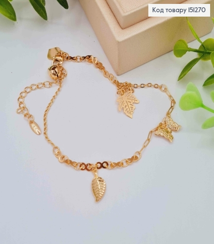 Браслет на ногу с Листочка-Бабочка-Листочка, длина 24+5см, Xuping 18К 151270 фото 1