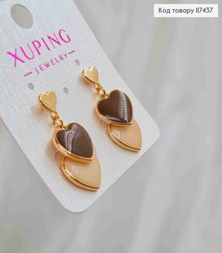 Серьги гвоздики, с подвесными сердцами Пастельных цветов, длина 2,5см, XUPING 18K 117437 фото 3