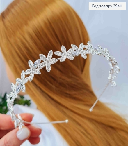 Тиара под серебро, "Цветки сакуры" с Блестящими камешками, 2см 294111 фото 3