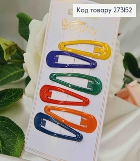 Заколки Тік-Так, кольорові з блискітками, 5см, 6шт. 273152 фото