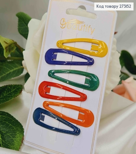 Заколки Тик-Так, цветные с блестками, 5см, 6шт. 273152 фото 1