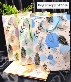 Пакет бумажный с принтом "Золотое Перо", 24*18*8см, Цвета в ассортименте 542294 фото