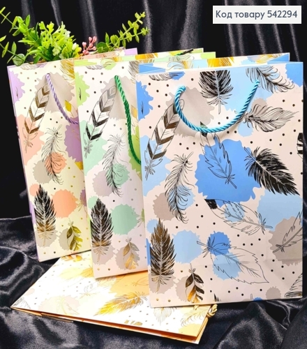 Пакет бумажный с принтом "Золотое Перо", 24*18*8см, Цвета в ассортименте 542294 фото 1