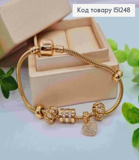 Браслет "Пандора" с Шармиком и Сердцем в Блестящих камнях, длина 19см, Xuping 18К 151248 фото