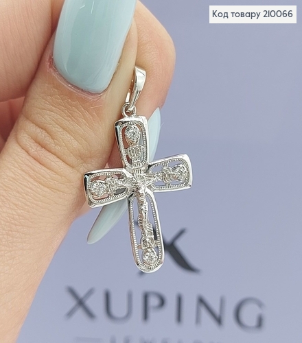 Хрестик з розп'яттям 2,1х2,6 см з камінцями родіроване Xuping 210066 фото 2