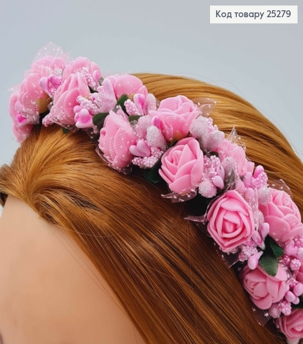 Обруч - венчик Розовые цветы , основа - металл, ручная работа, Украина 25279 фото 2