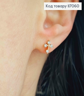 Сережки гвіздки, маленькі хрестики з камінцями, 0,8см, Xuping 18K 117060 фото