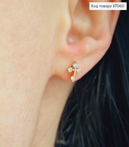Серьги гвоздики, маленькие крестики с камешками, 0,8см, Xuping 18K 117060 фото 1