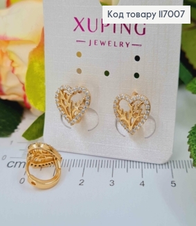 Серьги кольца 1см, Сердце с цветом, с камешками, 1,2см, Xuping 18K 117007 фото